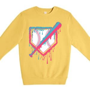 Baseball Homeplate Drip Ice Cream Sprinkles Dripping Candy Funny Gift Premium Crewneck Sweatshirt