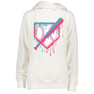 Baseball Homeplate Drip Ice Cream Sprinkles Dripping Candy Funny Gift Womens Funnel Neck Pullover Hood