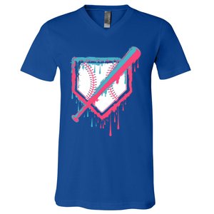 Baseball Homeplate Drip Ice Cream Sprinkles Dripping Candy Funny Gift V-Neck T-Shirt