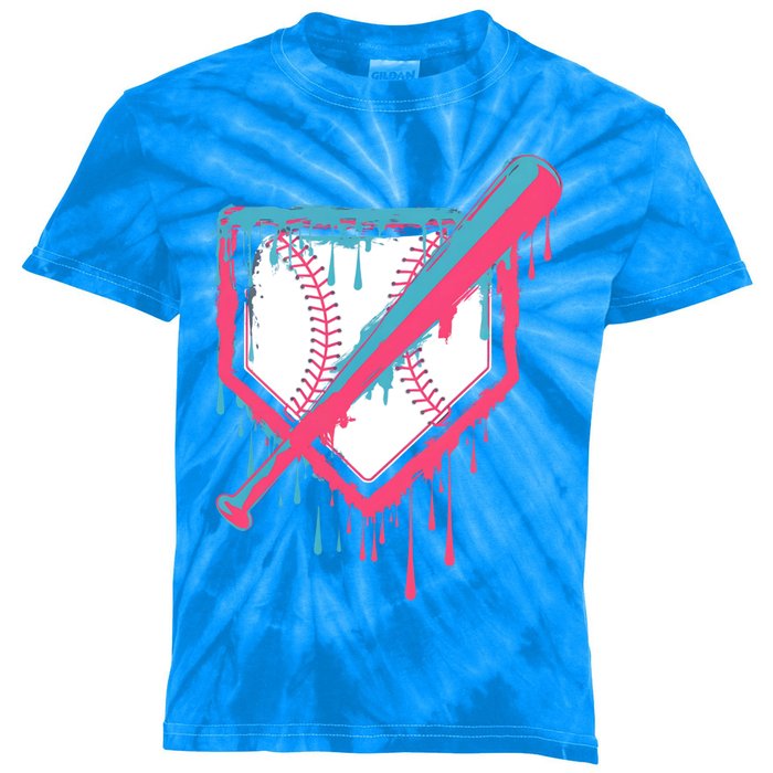 Baseball Homeplate Drip Ice Cream Sprinkles Dripping Candy Funny Gift Kids Tie-Dye T-Shirt