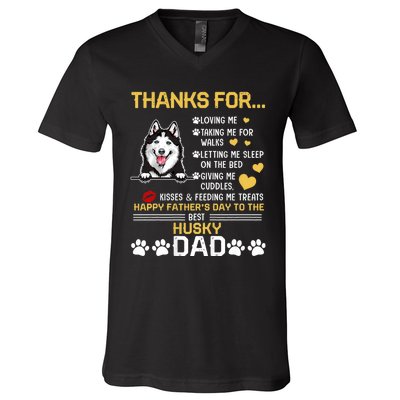 Best Husky Dog Dad Lover Happy FatherS Day V-Neck T-Shirt