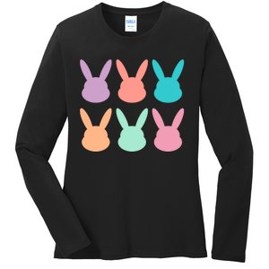 Bunny Head Easter Holiday Ladies Long Sleeve Shirt