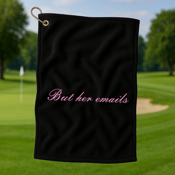 But Her Emails Pink Script Funny Hillary Clinton Meme Golf Towel