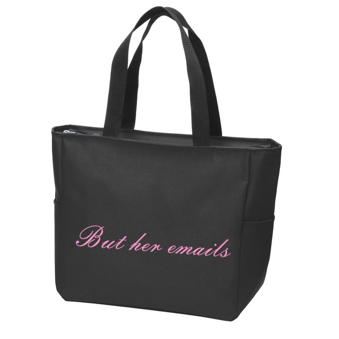But Her Emails Pink Script Funny Hillary Clinton Meme Zip Tote Bag