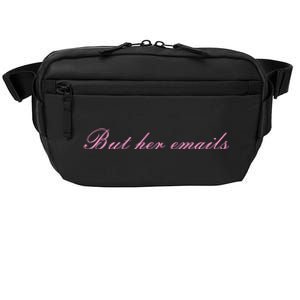 But Her Emails Pink Script Funny Hillary Clinton Meme Crossbody Pack