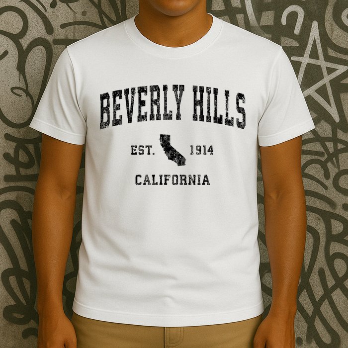Beverly Hills Est 1914 California Ca Vintage Established Athletic Sports Design T-Shirt
