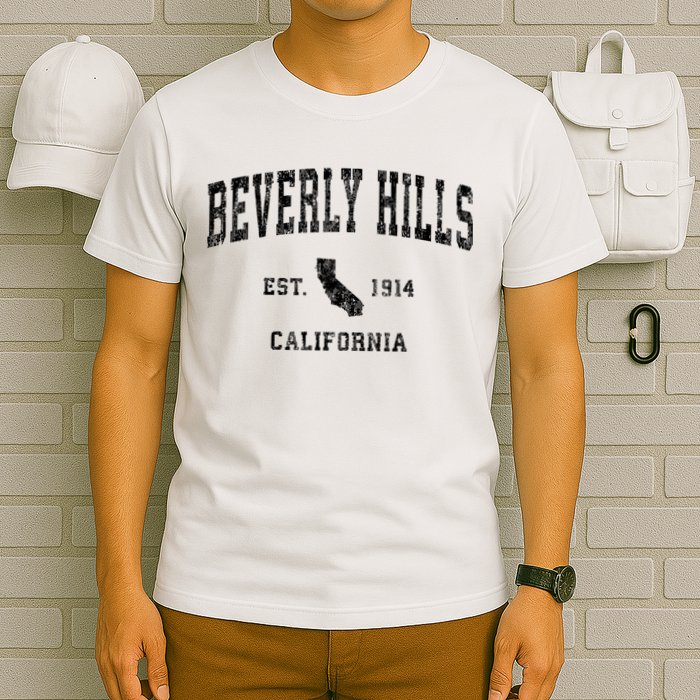 Beverly Hills Est 1914 California Ca Vintage Established Athletic Sports Design T-Shirt