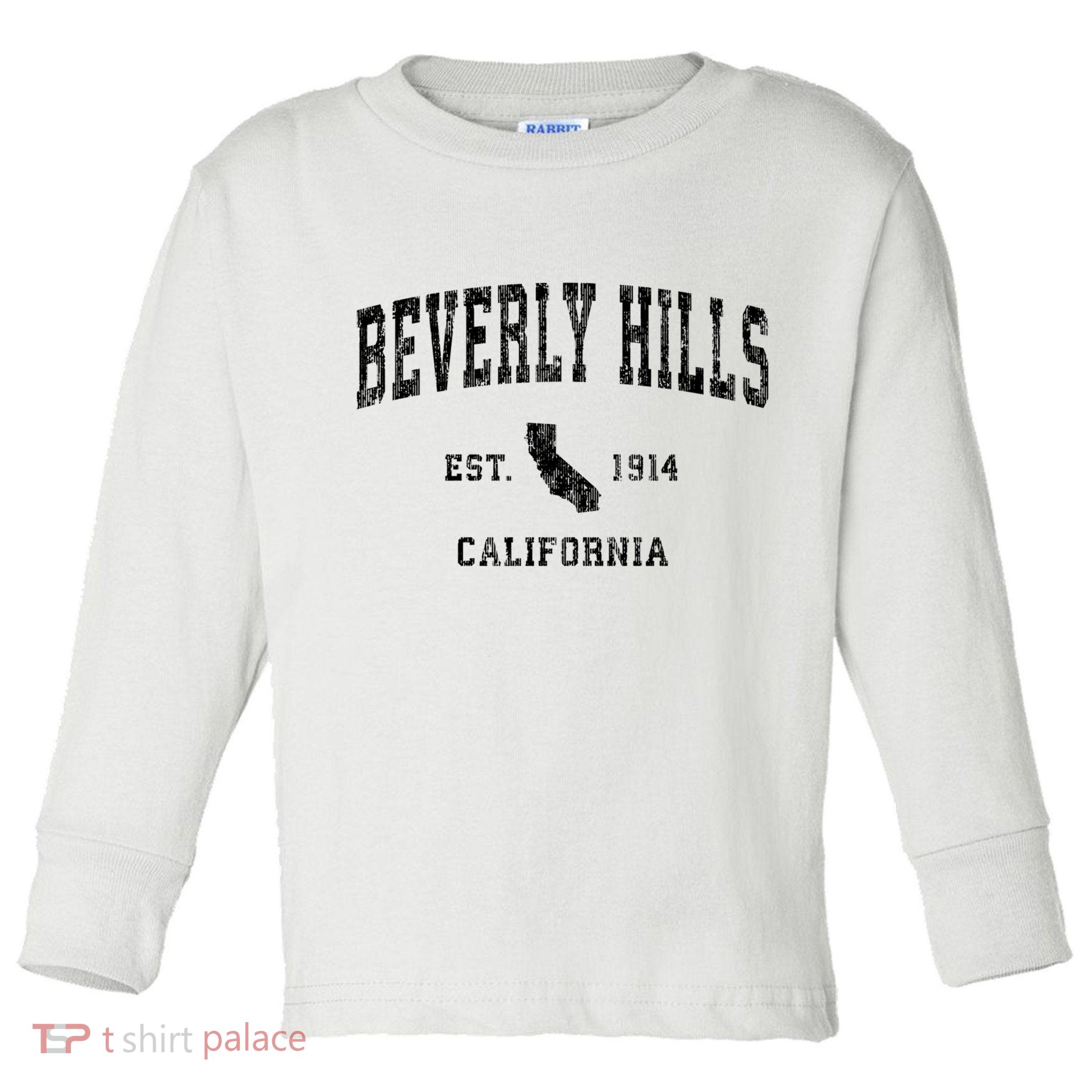 Beverly Hills Est 1914 California Ca Vintage Established Athletic Sports Design Toddler Long Sleeve Shirt