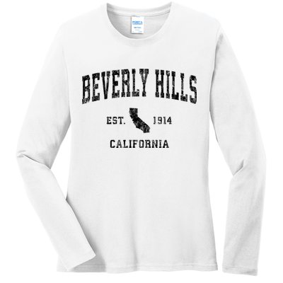 Beverly Hills Est 1914 California Ca Vintage Established Athletic Sports Design Ladies Long Sleeve Shirt