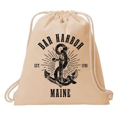 Bar Harbor Est. 1796 Maine Anchor Vintage Nautical Gift Drawstring Bag
