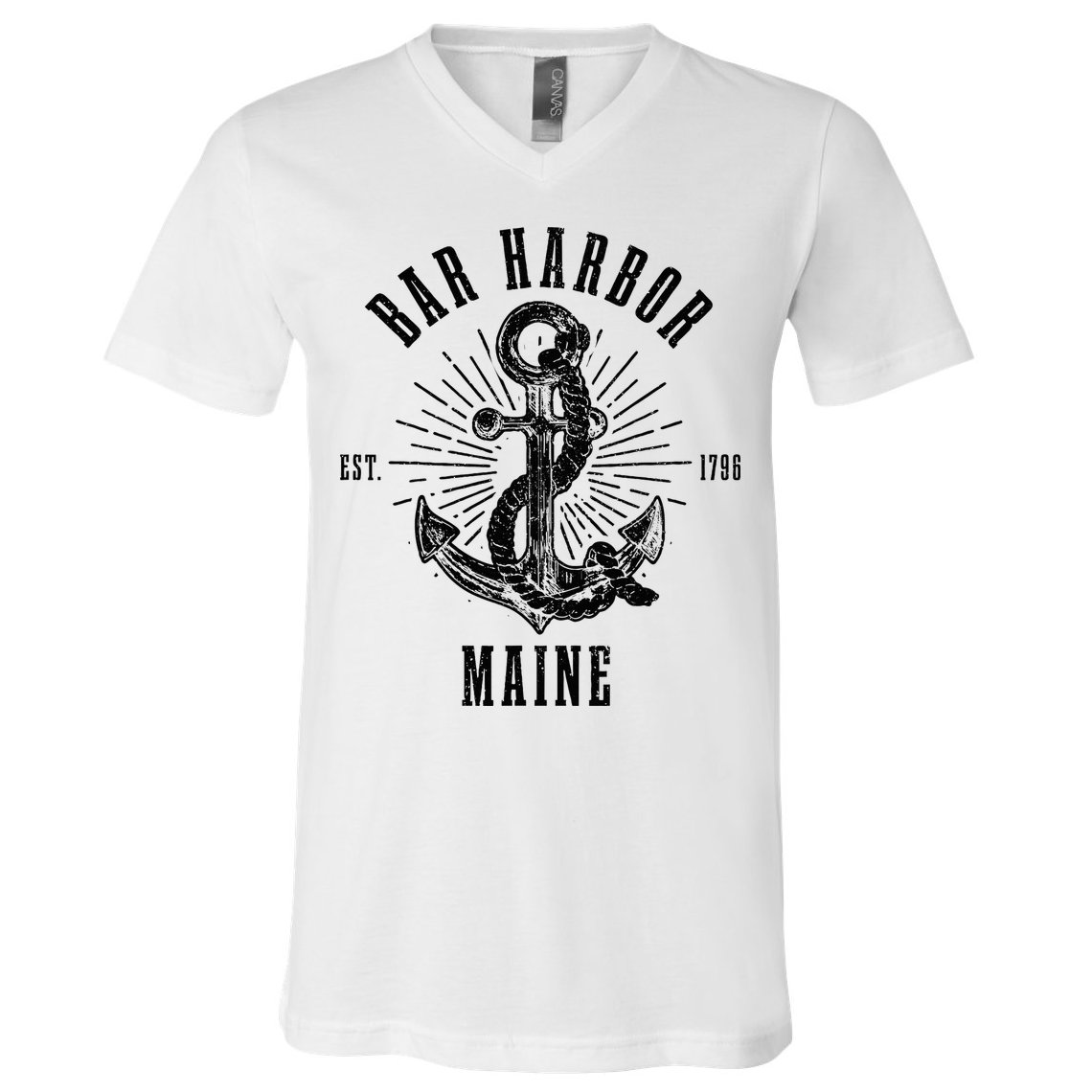 Bar Harbor Est. 1796 Maine Anchor Vintage Nautical Gift V-Neck T-Shirt