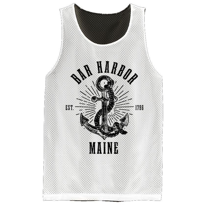 Bar Harbor Est. 1796 Maine Anchor Vintage Nautical Gift Mesh Reversible Basketball Jersey Tank