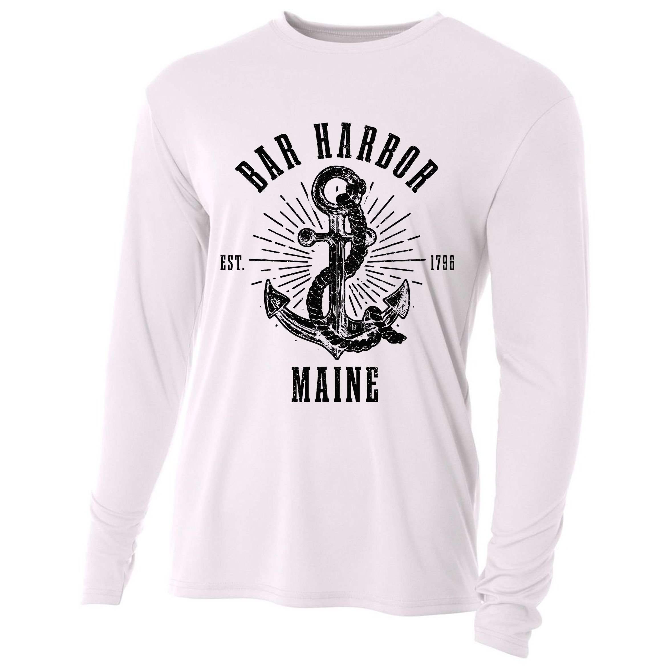 Bar Harbor Est. 1796 Maine Anchor Vintage Nautical Gift Cooling Performance Long Sleeve Crew