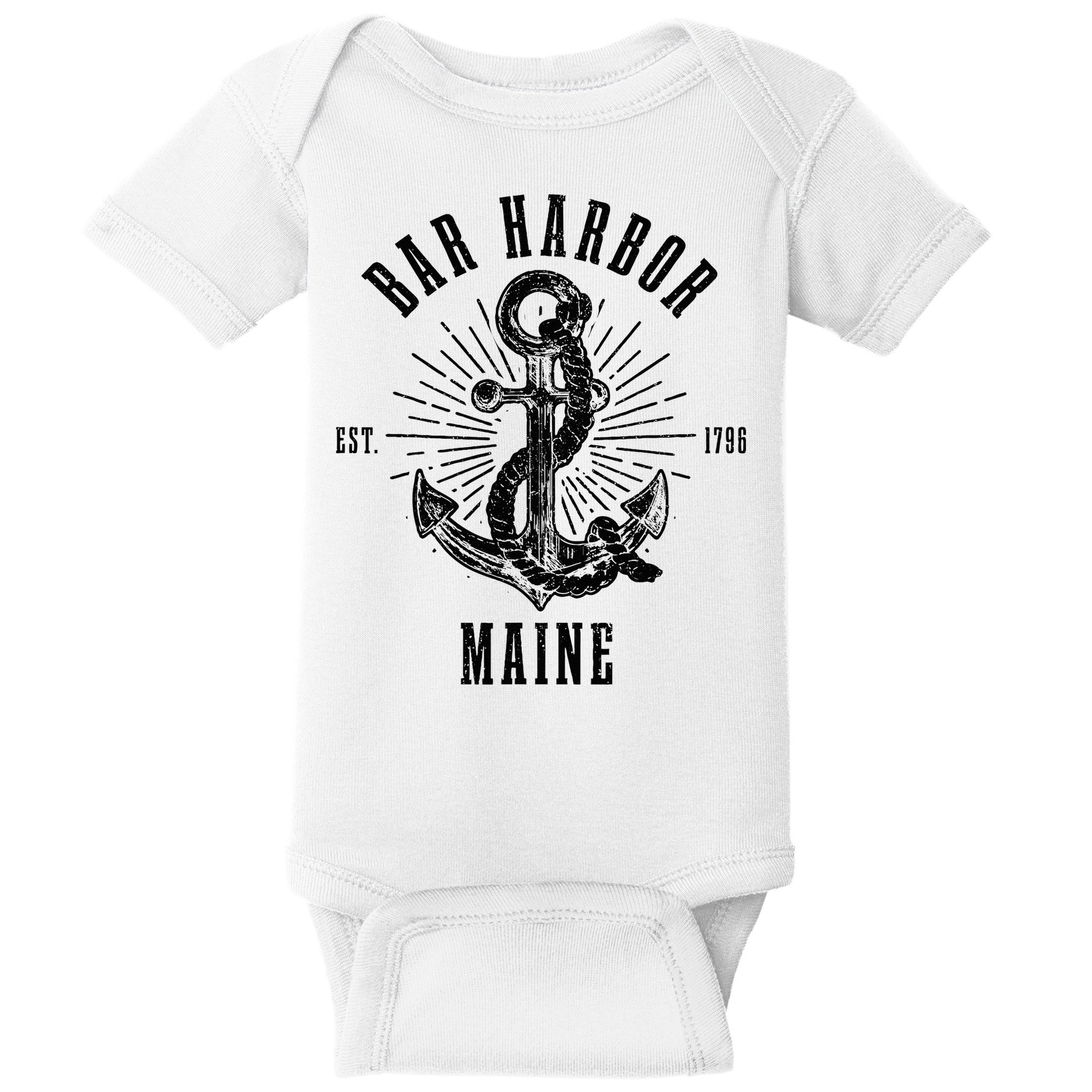 Bar Harbor Est. 1796 Maine Anchor Vintage Nautical Gift Baby Bodysuit