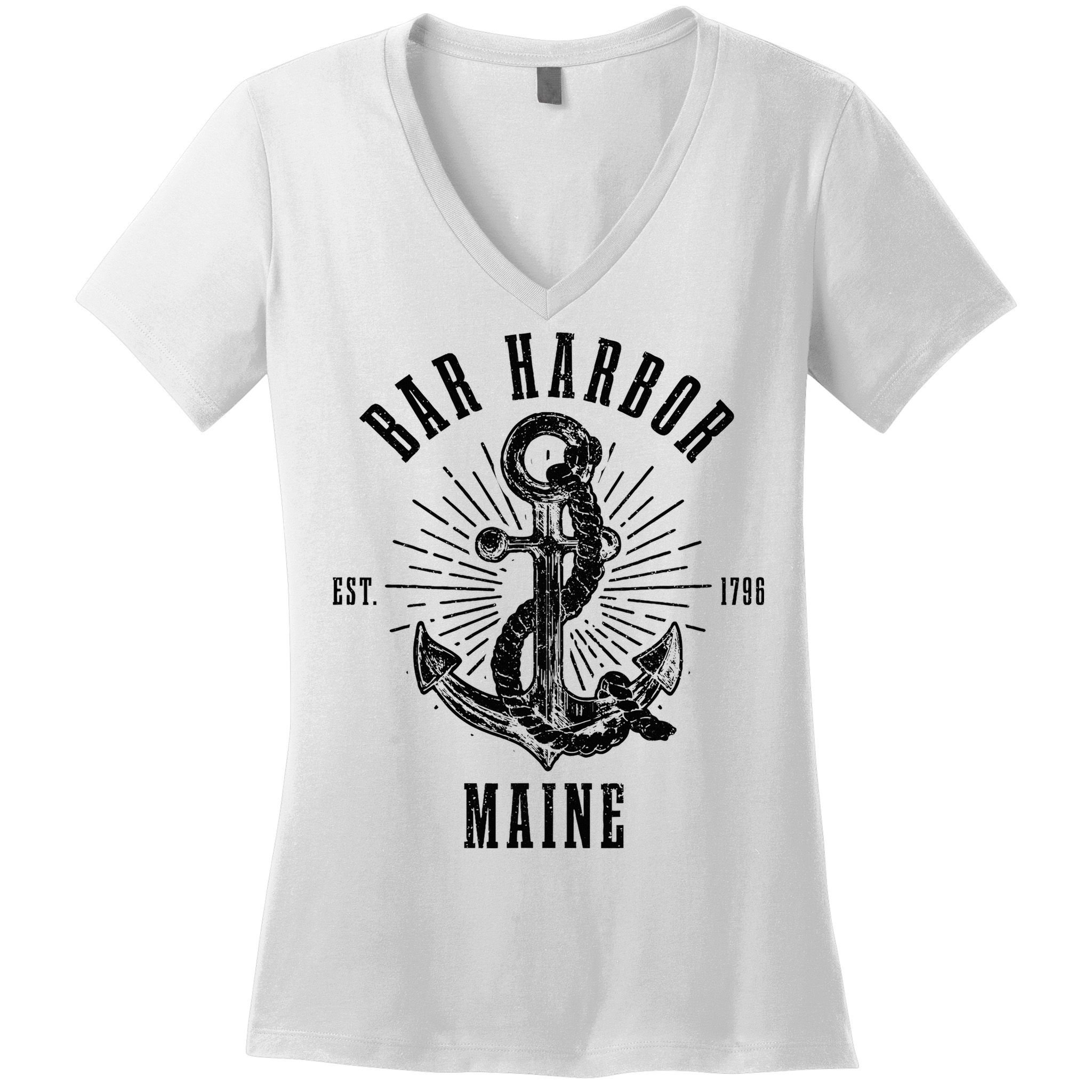 Bar Harbor Est. 1796 Maine Anchor Vintage Nautical Gift Women's V-Neck T-Shirt