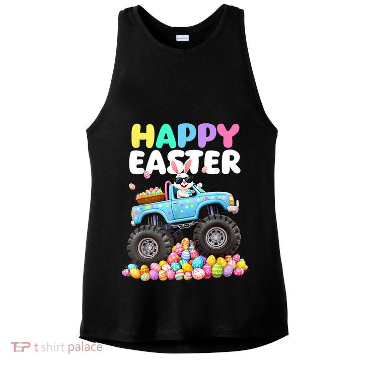 Boy.s Happy Easter Monster Truck Easter Eggs  Ladies PosiCharge Tri-Blend Wicking Tank