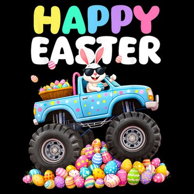 Boy.s Happy Easter Monster Truck Easter Eggs  T-Shirt