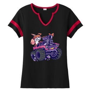  Bunny Happy Easter Monster Truck Lovers Ladies Halftime Notch Neck Tee