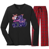  Bunny Happy Easter Monster Truck Lovers Women's Long Sleeve Flannel Pajama Set 