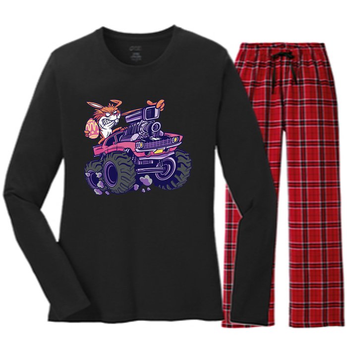  Bunny Happy Easter Monster Truck Lovers Women's Long Sleeve Flannel Pajama Set 