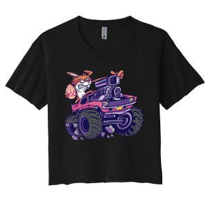  Bunny Happy Easter Monster Truck Lovers Women's Crop Top Tee