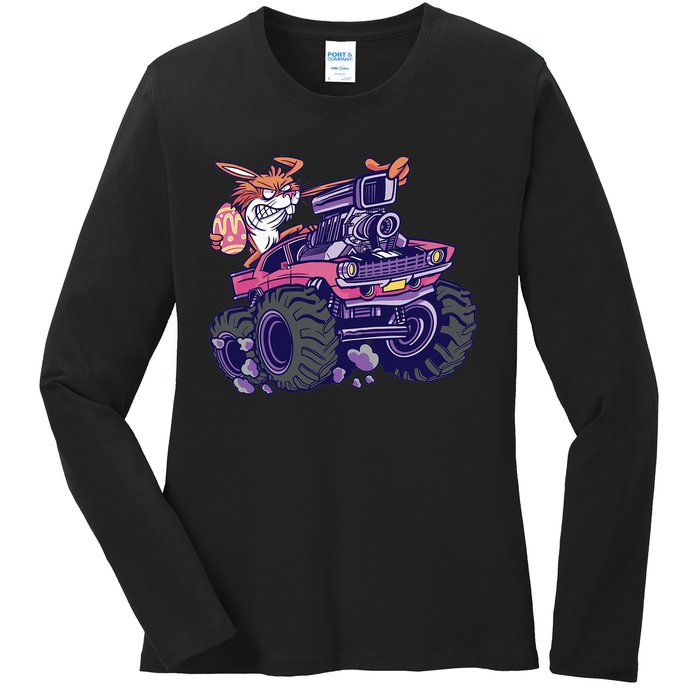  Bunny Happy Easter Monster Truck Lovers Ladies Long Sleeve Shirt