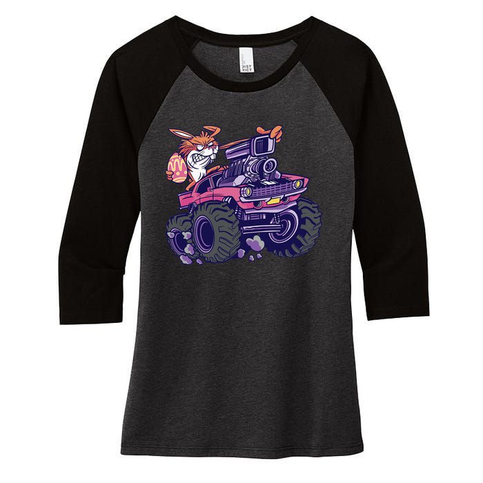  Bunny Happy Easter Monster Truck Lovers Women's Tri-Blend 3/4-Sleeve Raglan Shirt