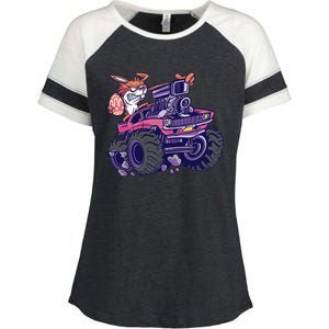  Bunny Happy Easter Monster Truck Lovers Enza Ladies Jersey Colorblock Tee