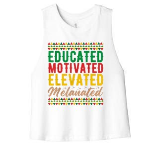 Black History Educated Motivated Elevated Melanated Women's Racerback Cropped Tank