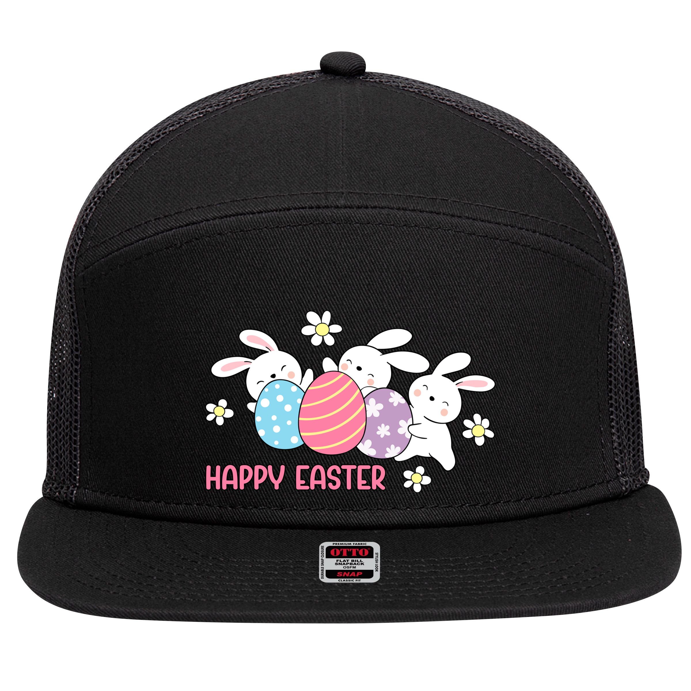Bunnies Happy Easter 7 Panel Mesh Trucker Snapback Hat