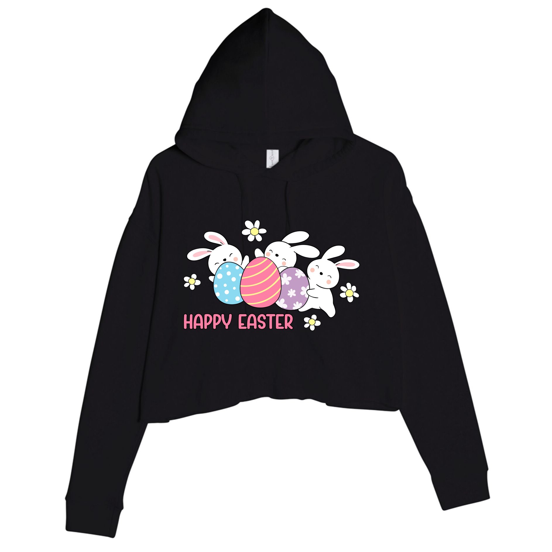 Bunnies Happy Easter Crop Fleece Hoodie