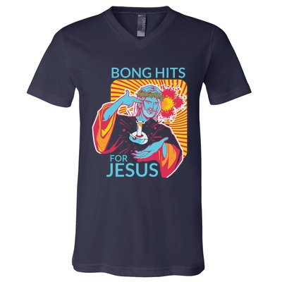 Bong Hits For Jesus Funny THC Stoner Gift V-Neck T-Shirt