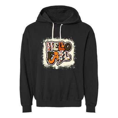 Bleached Hello Fall Autumn Vibes Retro Groovy Garment-Dyed Fleece Hoodie