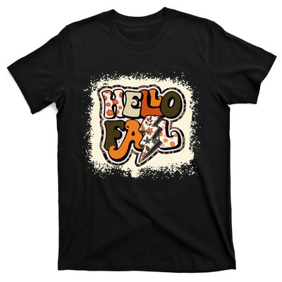 Bleached Hello Fall Autumn Vibes Retro Groovy T-Shirt