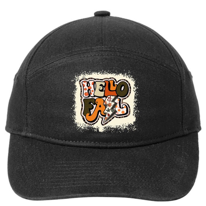 Bleached Hello Fall Autumn Vibes Retro Groovy 7-Panel Snapback Hat