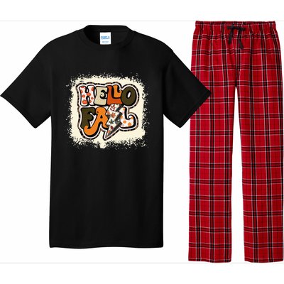 Bleached Hello Fall Autumn Vibes Retro Groovy Pajama Set