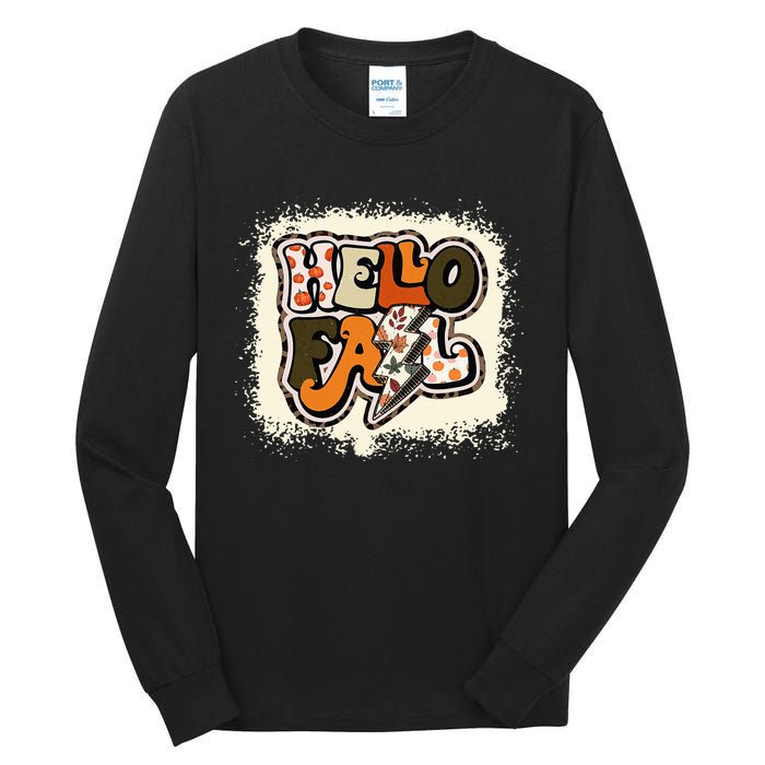 Bleached Hello Fall Autumn Vibes Retro Groovy Tall Long Sleeve T-Shirt