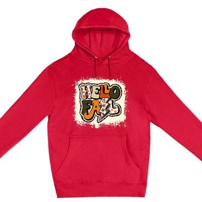 Bleached Hello Fall Autumn Vibes Retro Groovy Premium Pullover Hoodie