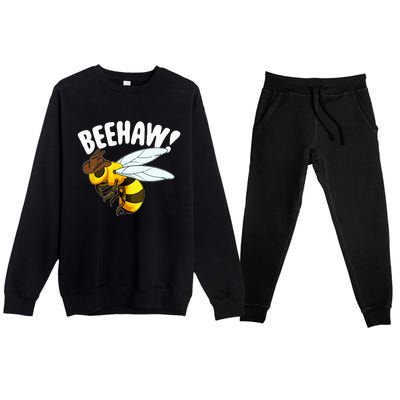 Bee Haw Funny Cowboy Wild West Honey Beekeeping Premium Crewneck Sweatsuit Set