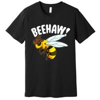 Bee Haw Funny Cowboy Wild West Honey Beekeeping Premium T-Shirt