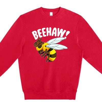 Bee Haw Funny Cowboy Wild West Honey Beekeeping Premium Crewneck Sweatshirt