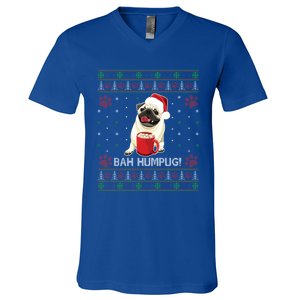 Bah Humpug Funny Pug Cute Dog Lover Ugly Christmas Cool Gift V-Neck T-Shirt