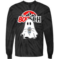 Booschbeer Halloween Funny Ghost Drinking Beer Tie-Dye Long Sleeve Shirt