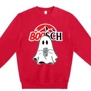 Booschbeer Halloween Funny Ghost Drinking Beer Premium Crewneck Sweatshirt