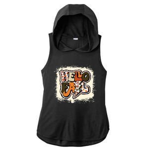 Bleached Hello Fall Autumn Vibes Retro Groovy Ladies PosiCharge Tri-Blend Wicking Draft Hoodie Tank