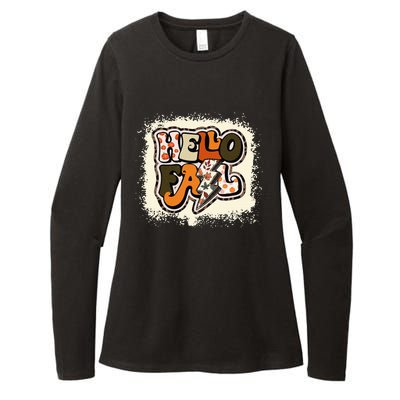 Bleached Hello Fall Autumn Vibes Retro Groovy Womens CVC Long Sleeve Shirt