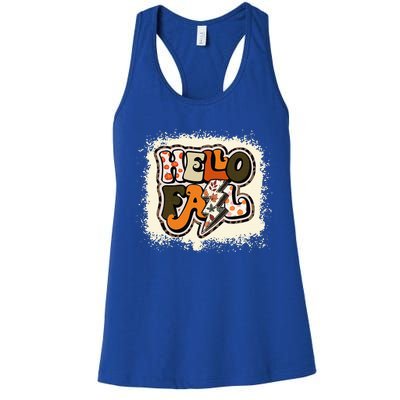 Bleached Hello Fall Autumn Vibes Retro Groovy Women's Racerback Tank