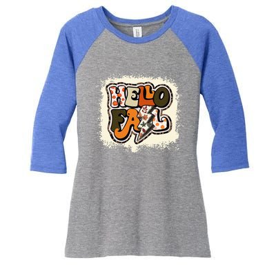 Bleached Hello Fall Autumn Vibes Retro Groovy Women's Tri-Blend 3/4-Sleeve Raglan Shirt