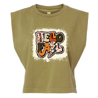 Bleached Hello Fall Autumn Vibes Retro Groovy Garment-Dyed Women's Muscle Tee