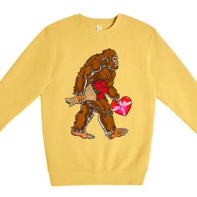 Bigfoot Heart Funny Valentines Day Love Sasquatch Gifts Premium Crewneck Sweatshirt